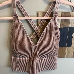 Zenana Outfitters Ribbed Sports Bra in Brown